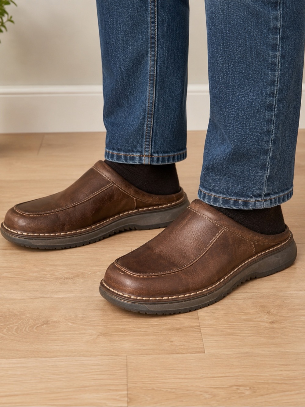 Simple by LifeStride Men’s Brown Leather Slip-On Mule Shoes Size 8 Excellent
